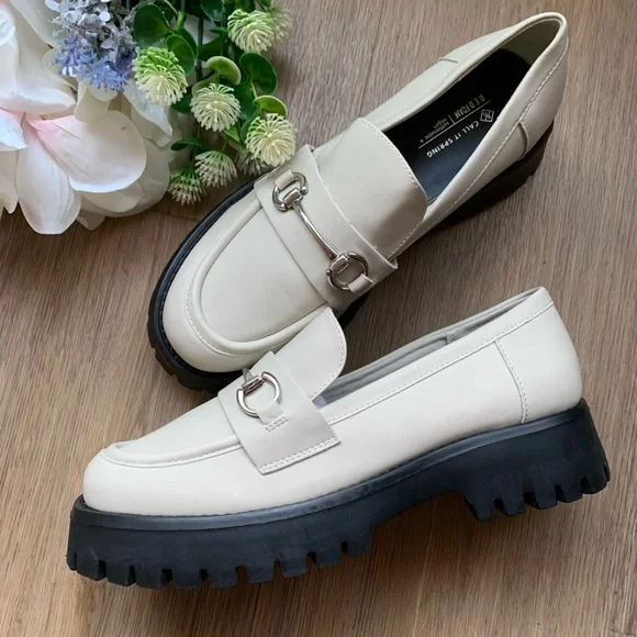 Call It Spring Cream Loafers with Silver Buckle - Picture 2 of 16